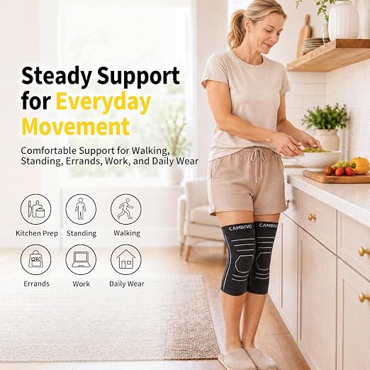 CAMBIVO 2 Pack Knee Brace for Women & Men, Compression Sleeves Knee Support | Lightweight Side Stabilizers| Latex free & silicone free | Knee pain relief for meniscus | Non-slip for running, hiking, gym