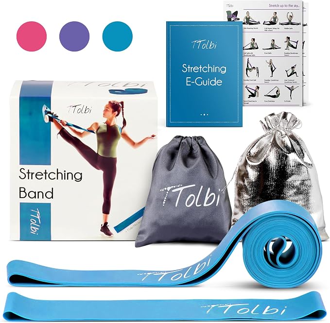 2-Pack Ballet Stretch Bands with Foot Mini Loop, Natural Rubber Dance Bands | Splits and flexibility training for kids, teens and adult dancers, gymnasts and cheerleaders, beginner guide and travel bag