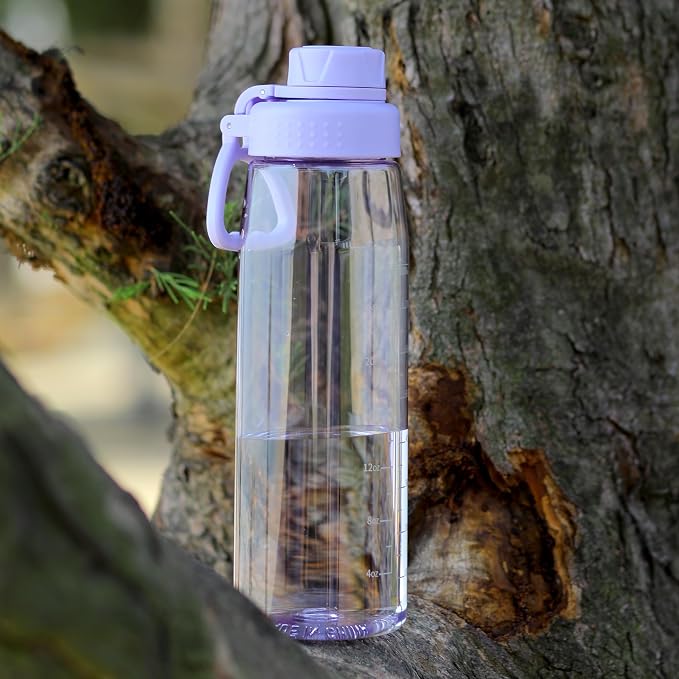 32oz Clear Water Bottle - BPA-Free Tritan Plastic, Fast Flow Spout Lid, Wide Mouth & Leakproof Design Hiking Water Bottle Suitable for Travel, Outdoors, Gym, Travel, Home, School(Light Purple)