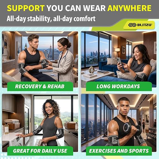 BLITZU Elbow Compression Sleeve for Tendonitis, Tennis Elbow Brace 2 Pack M | Targeted Arm Support, Joint Stability, Muscle Recovery, Workout Protection, Tendonitis & Arthritis Relief, All-Day Comfort
