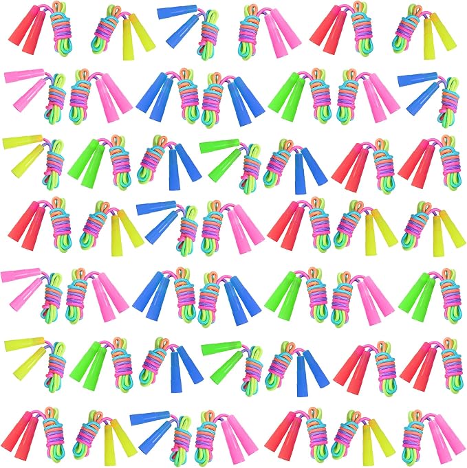 Elcoho 48 Pack Rainbow Jump Rope Set, Colorful Jumping Ropes, Vibrant Skipping Rope for Outdoor Sport Fun Party Favors, 7.2 Feet