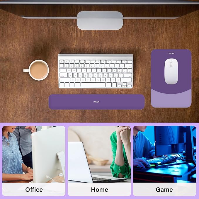MOSISO Wrist Rest Support Mouse Pad & Keyboard Set, Imperial Purple | Rectangular Ergonomic Mousepad, Non-Slip Base, Home/Office Pain Relief & Easy Typing, Neoprene Cloth & Raised Silicone Lining