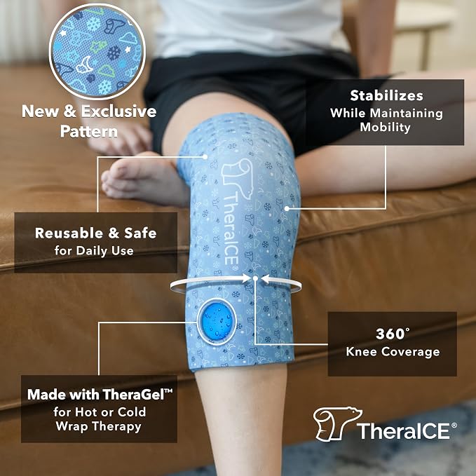 TheraICE Junior Knee Ice Pack Wrap, Cold Compression Sleeve for Injuries | Flexible Gel Ice Pack, Cooling Knee Sleeve, Comfortable Junior Fit, ACL MCL Relief