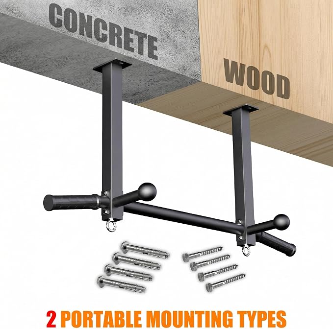 16" Ceiling Mount Pull Up Bar, Heavy Duty Steel Support 600 LBS | with Ball Finger & Round Anchors, Multi-Grip Pullup Bar, Ceiling Beam for Home/Gym/Garage/Basement, Easy Installation