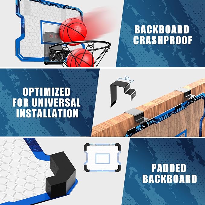 Indoor Basketball Hoop for Kids with Electronic Scoreboard, Over The Door Mini Basketball Hoop with 4 Game Modes, Breakaway Rim, 3 Balls & Pump, Basketball Toy Gift for Boys Girls Ages 6-12