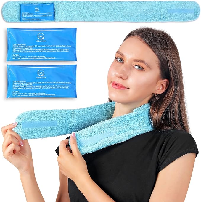 Ice Pack for Neck and Shoulders, Neck Ice Pack Wrap with 2 Reusable Packs | Cold Pack for Neck, Freezable Cooling Wrap, Post Surgery Tonsillectomy Recovery, Soft Plush Towel