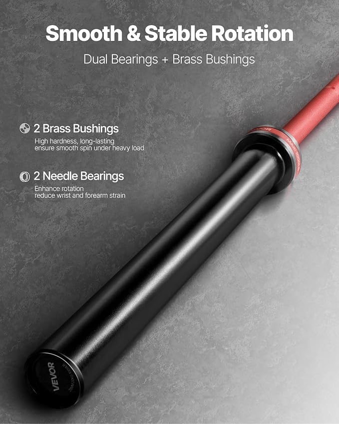 VEVOR 7FT/6FT/4FT Olympic Barbell Bar, Fits 2-Inch Weight Plates, Barbell Bar with Knurled Grip for Strength Training, Weightlifting, Squat, Deadlift, Bench Press, Curl, Overhead Press, 500lbs/700lbs/1000lbs Capacity