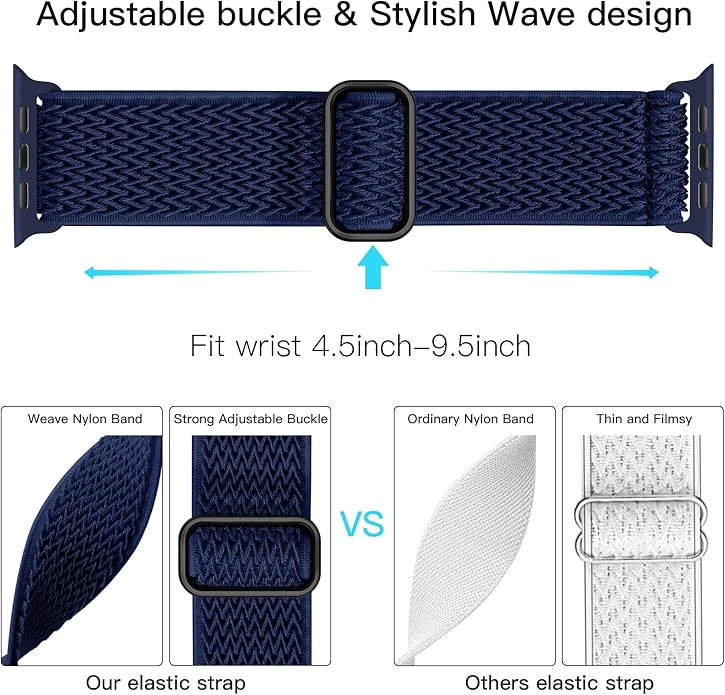 Lerobo Stretchy Nylon Solo Loop Band, Compatible with Apple Watch Series 11 10 9 8 7 6 5 4 3 SE3/2/1 Ultra3/2/1, Adjustable Strap for iwatch Band 44mm 45mm 46mm 49mm 42mm 40mm 41mm 38mm for Women Men