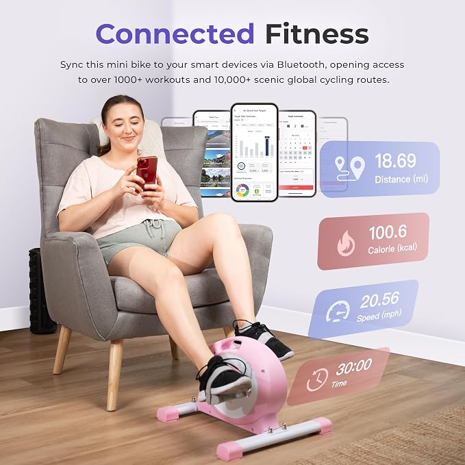 Sunny Health & Fitness Smart Under-Desk Bike Exerciser, Low-Impact Cardio Cycling Equipment for Home/Office, Mini Paddler for Arm/Leg Mobility Training, Free SunnyFit App