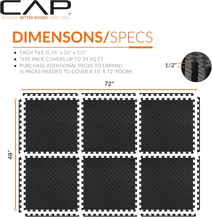 CAP Puzzle Exercise Mats | 1/2” Thick EVA Interlocking Foam Tiles for Home Gym Flooring | Multiple Options