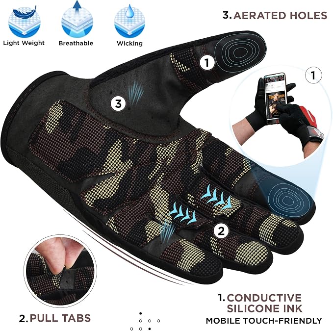 RDX Weight Lifting Gloves with Wrist Support -Touch Screen Full Finger Gym Workout, Breathable Anti Slip Padded Grip, Men Women Fitness Training, Powerlifting Bodybuilding HIIT Exercise Weightlifting
