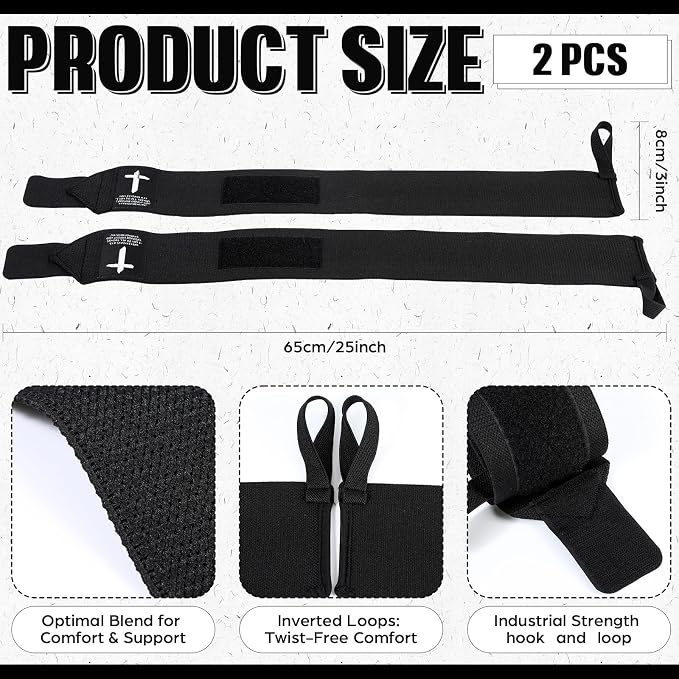 Simgoing Cross Faith 25" Wrist Wraps for Weightlifting, Wrist Straps for Men and Women, Straps Support with Heavy Duty Thumb Loop Wrap for Powerlifting, Strength Training, Bodybuilding