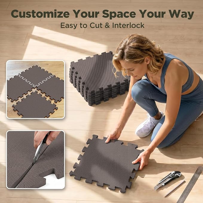 AIRHOP 18 PCS Gym Floor Mat, EVA Foam Puzzle Gym Mat, High-Density Interlocking Foam Floor Tiles for Home Gym, Play Workout Garage Kitchen Flooring 12.6"x12.6"x0.4"