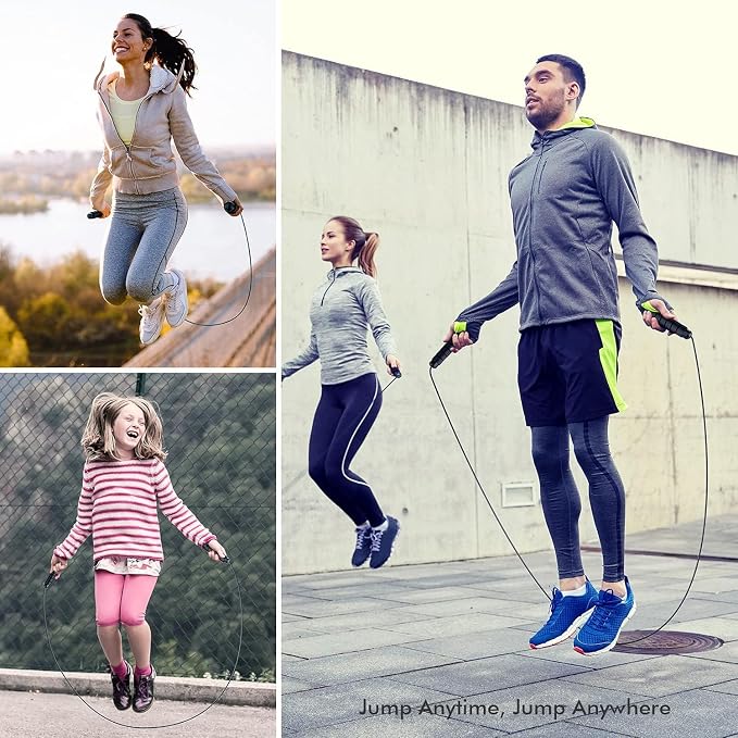 Jump Rope, Tangle-Free Rapid Speed Jumping Rope Cable with Ball Bearings for Women, Men, and Kids, Adjustable Steel Jump Rope with Foam Handles for Home Gym Exercise Fitness Workout Equipment & Slim Body