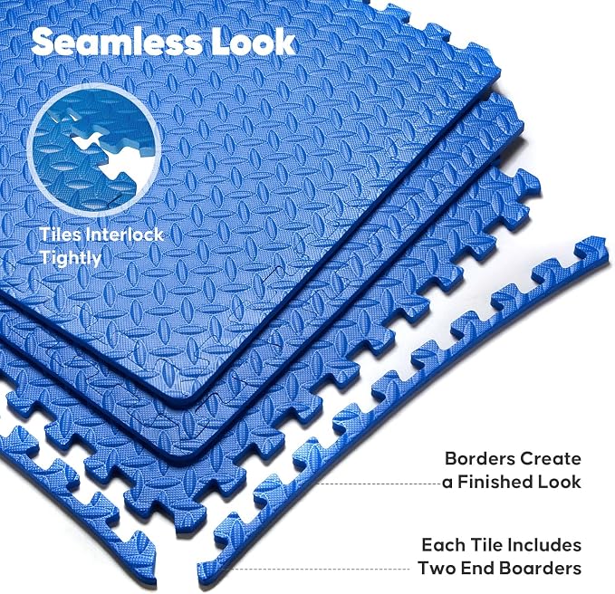 36 Pack 144 sqft Home Gym Mat, Puzzle Exercise Mat, EVA Interlocking Foam Floor Tiles for Home Workout Equipment and Kids' Play Areas -, 24 in x 24 in x ½ in, Blue 36 Tiles