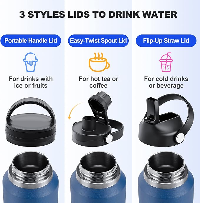 HYDROWION Insulated Water Bottle, 32oz Water Bottle with Straw Lid, Double Walled Leak Proof 32oz Vacuum Bottle (Cold for 48 Hrs,Hot for 24 Hrs) Fit in Any Car Cupholder, White&Black