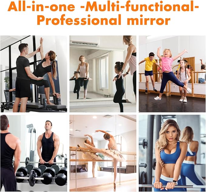 Hasipu Home Gym Mirror 48" L x 24" W - 4PCS Large Full Body Mirror for Yoga, Fitness, Garage, Dance Studio, Wall-Mounted, 0.16in Tempered Glass Frameless