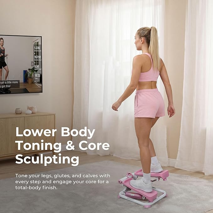 Sunny Health & Fitness Mini Stepper w/LCD Monitor & Adjustable Step Height | Fully Assembled, Stable Frame Design, Home Cardio Training, Hydraulic Stepper, Fits Everywhere, Resistance Bands Option