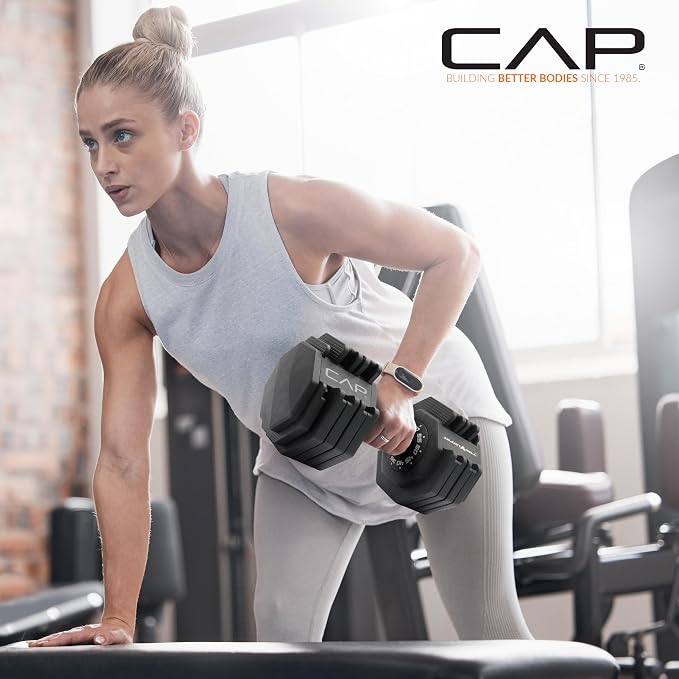 CAP ADJUSTABELL Adjustable Dumbbell Set, Premium Quick Select Adjustable Weights for Strength Training, Singles & Pairs, 12.5 LB, 25 LB & 55 LB, Round & Hex Dumbbells, Multiple Grip Handle Options