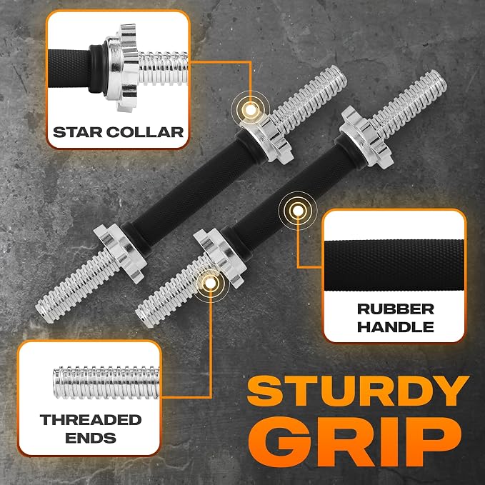 Yes4All Threaded Dumbbell Handles, Adjustable Dumbbell Bar Pair, 14/16/18/24-Inch Sizes, Fits 1" or 1.15" Plates, Non-Slip Grip, Secure Star-Lock Collars