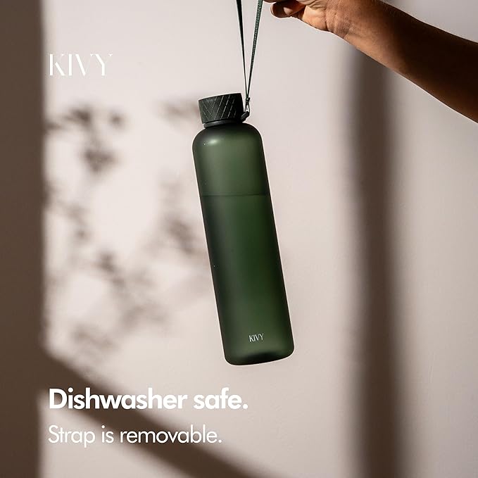 KIVY Slim Water Bottle 32oz Tritan - Lightweight & Shatterproof - BPA-Free | Reusable Tritan Water Bottle with Measurements - Leak Proof Bottle for Women & Men - Dishwasher Safe - Skinny Water Bottle
