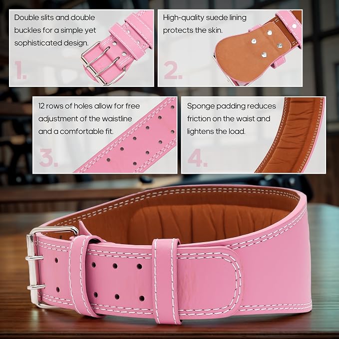 Women's Weight Lifting Belt 4 Inch Wide, Gym Powerlifting Belt for Women with Padded Lumbar Support, Adjustable Fitness Belt for Deadlift, Squats, Cross Training & Workout