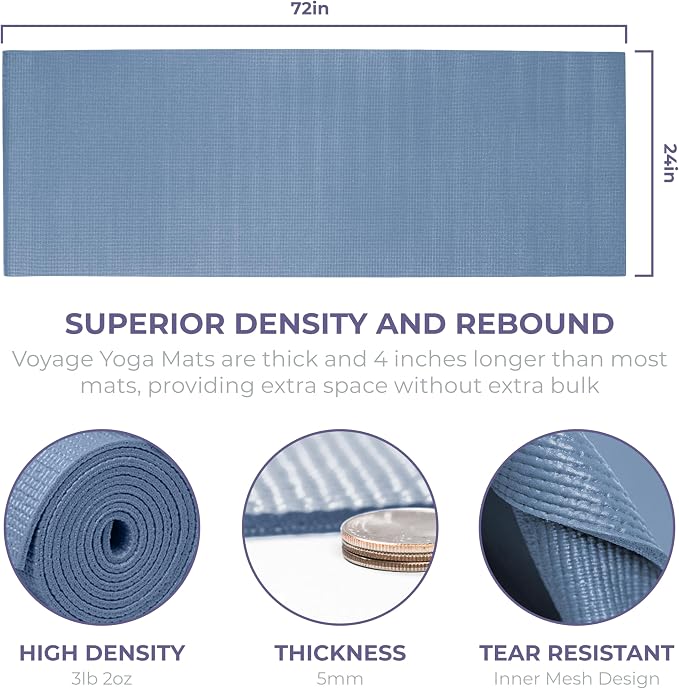Voyage 5mm Studio Yoga Mats, 6 Pack, 72x24in | Extra Long, Anti-Tear Exercise Mats for Workout, Stretching, Fitness - Non Slip Gym Mats for Home, Schools and Studios
