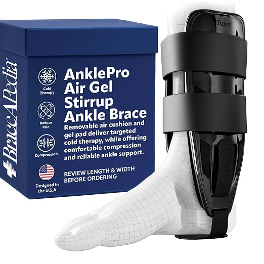 AnklePro Air Cushion Stirrup Ankle Stabilizer Brace - Removable Cold Therapy 3-Strap Rigid Stirrup Ankle Splint w/Gel Pad for Women & Men - Lateral Support for Stability, Black, Trainer