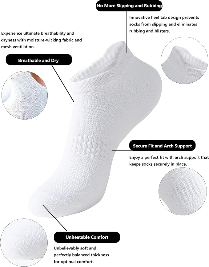 ACCFOD Womens Ankle Socks Athletic Running Low Cut Socks With Tab 6 Pairs