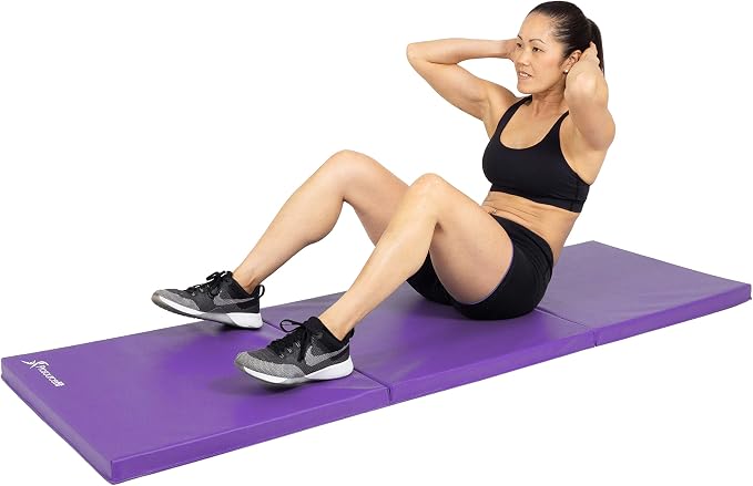 ProsourceFit Tri-Fold Folding Thick Exercise Mat 6’x2’ with Carrying Handles for MMA, Gymnastics, Stretching, Core Workouts