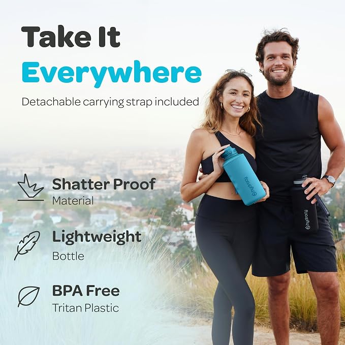 Hydracy 2L Large Water Bottle, Shatterproof, BPA Free Tritan Plastic, Leakproof, Zero Condensation, With Detachable Carry Strap, Spillproof Lid, Convenient Silicon Spout, Ideal for Gym, Yoga | Leakproof,BPA Free,No Sweat Neoprene Sleeve,Carry Strap,Dai...