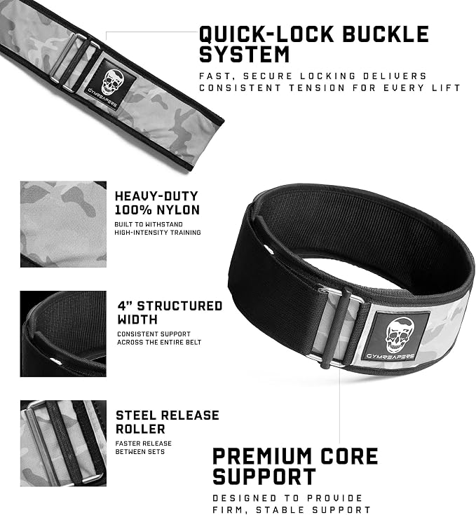 Gymreapers Quick Locking Weight Lifting Belt for Men Gym Belt for Powerlifting Deadlift Belt with 4 Inch Neoprene Metal Buckle Back Support Weightlifting Belt Women