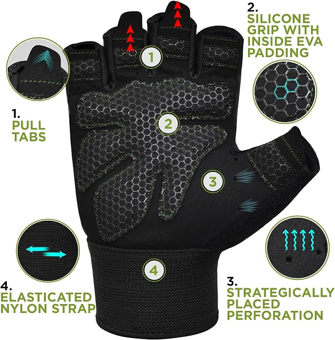 RDX Weight Lifting Gloves Gym Fitness Workout, Anti Slip Padded Full Palm Protection, Ultra Ventilated, Bodybuilding Strength Training HIIT WOD Exercise, Half Finger Men Women Cycling Rowing Climbing