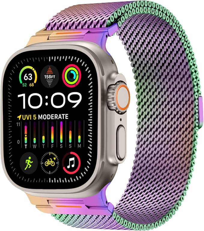 Bands Compatible with Apple Watch Ultra 3/2/1 Band 49/46/45/44mm | Milanese Loop Magnetic Stainless Steel Strap for iWatch Ultra SE 3/2/1 Series 11 10 9 8 7 6 5 4 3 2 1 Men, Colorful
