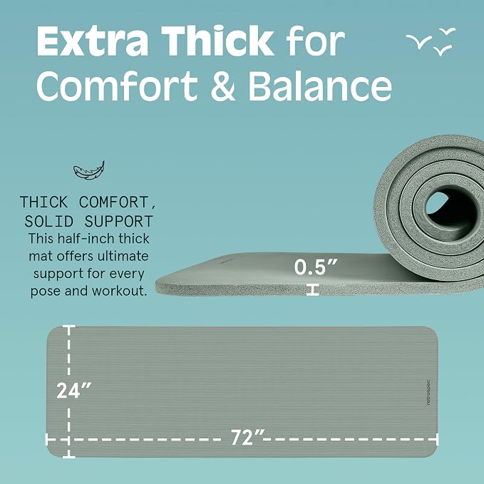 Retrospec Solana Yoga Mat Thick 1/2in Non-Slip Workout Mat with Nylon Strap - 72x24in Exercise Mat for Pilates, Stretching & Fitness - BPA Free, Easy Clean