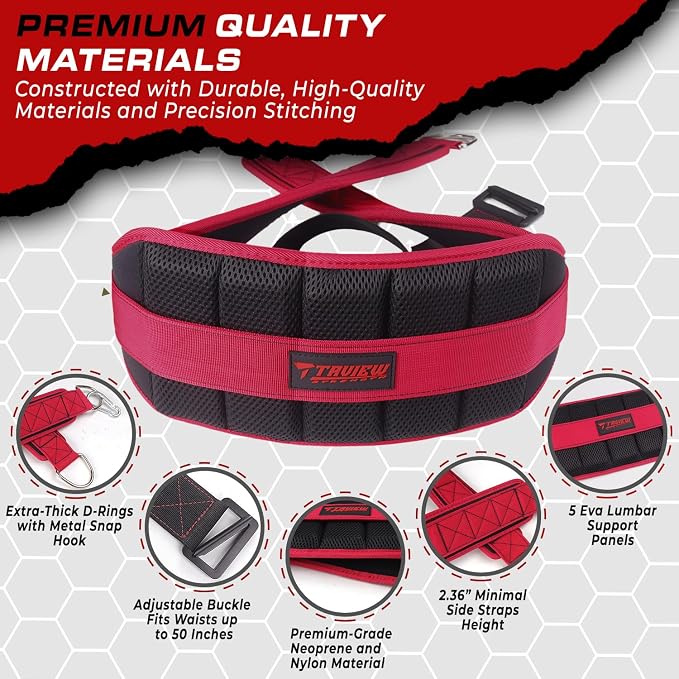 Belt for Belt Squats, Rack Attachment & Squat Machine, Weight Lifting&Powerlifting – Back Support, Low-Profile, Padded Hip & Thigh, Secure Buckle, Heavy Duty