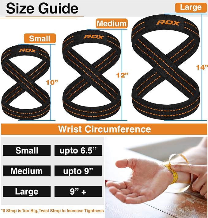 RDX Weight Lifting Straps Figure 8, Anti Slip Strap with Cuffs Wrist Support for Gym Workout Deadlift Powerlifting Bodybuilding Weightlifting, Fitness Strength Training, Hand Bar Grip for Men