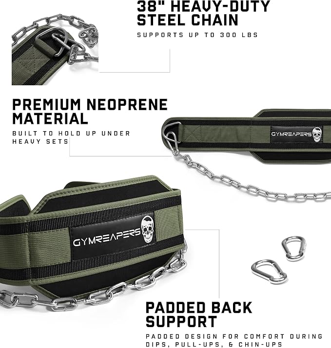 Gymreapers Dip Belt With Chain For Weightlifting, Pull Ups, Dips - Heavy Duty Steel Chain For Added Weight Training