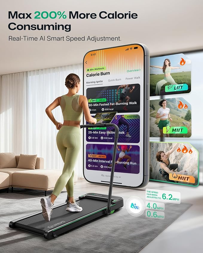 UREVO Strol 2E Smart 2-in-1 Folding Treadmill, Compact Walking Pad with Safety Handle, Plug and Play, Standing Desk Treadmill with Dual LED Display, Smart APP, Walking or Running for Home