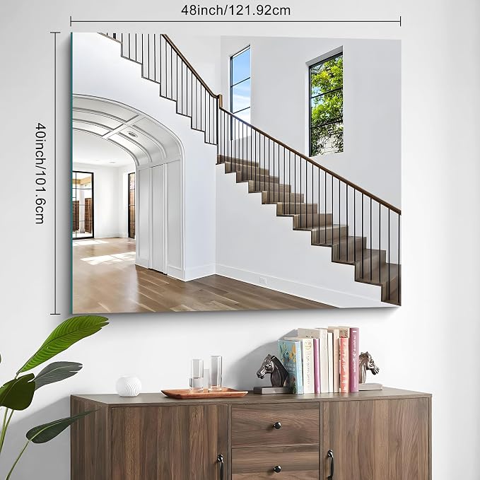 40x48 Inch Frameless Mirror, Frameless Bathroom Mirrors for Over Sink, Large Rectangle Home Gym Mirror for Wall, Upgraded Shatterproof Wall Mount Square for Living Room Bedroom Bathroom