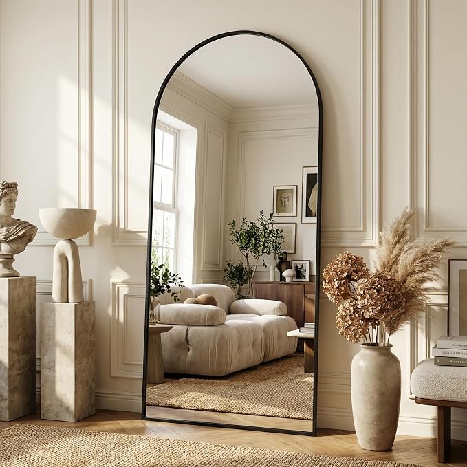 Suidia 71"x28" Arched Full Length Mirror with Stand, Full Body Mirror with Aluminum Frame, Freestanding/Leaning/Wall-Mounted, Floor Mirrors for Bedroom, Living Room, Entryway, Dressing Room, Black
