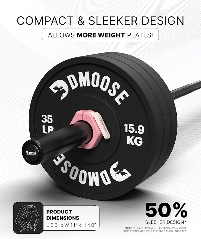 DMoose Fitness Barbell Clips 2 Inch (Pair) - Quick Release Olympic Barbell Clamps & Collars with Anti Slip TPR Grip for Secure Weightlifting and Powerlifting - Weight Clips for Bars at Home or Gym