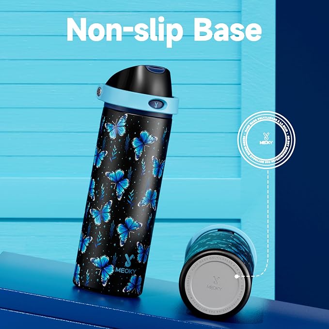 24 oz Insulated Water Bottle for Women: Meoky Glow in the Dark Water Bottle with 2-in-1 Straw and Spout Lid - Leak Proof, Cold for 24 Hours, Fits in Car Cup Holder, BPA-Free for Sports Travel, Moonlit