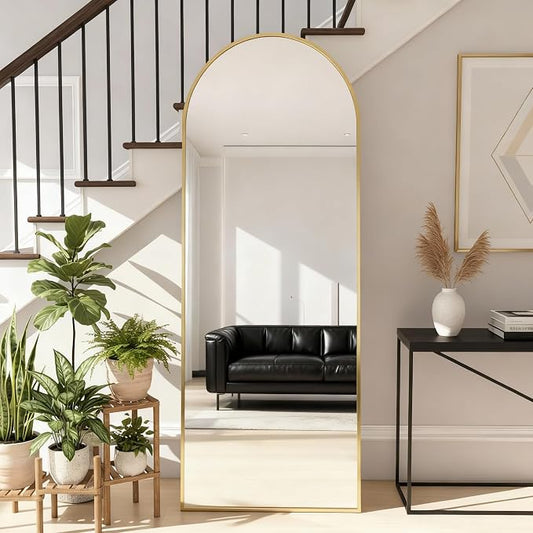 Arched Full Length Mirror 56"x15" Gold | Aluminum Frame Shatterproof Glass, Freestanding Leaning Wall Mounted Mirror for Bedroom Living Room Entryway, Modern