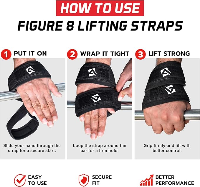 AQF Figure 8 Weight Lifting Straps, Padded Cuff Support for Deadlift