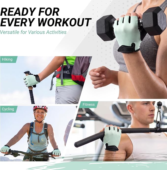 Workout Gloves for Women Men, Full Palm Silicone Grip, Padded Half Finger Gloves for Gym, Weight Lifting, Cycling