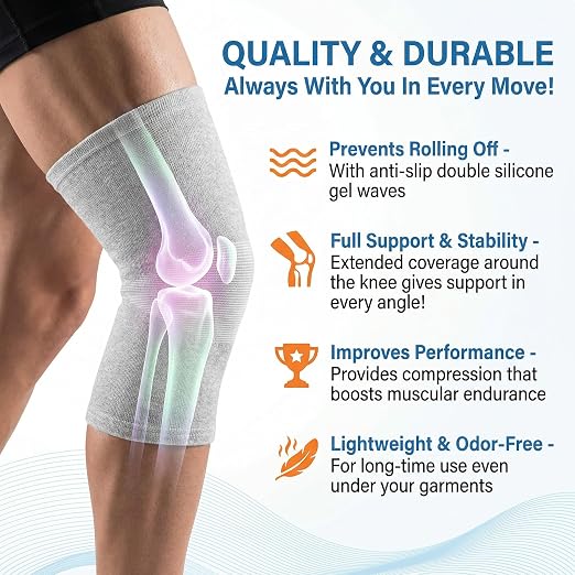 2026 Premium Bamboo Knee Sleeve - 1 Pair Bamboo Compression Knee Sleeve for Women & Men, Anti-Slip Elastic Sport Warm Knee Brace for Arthritis (Black,X-Large)