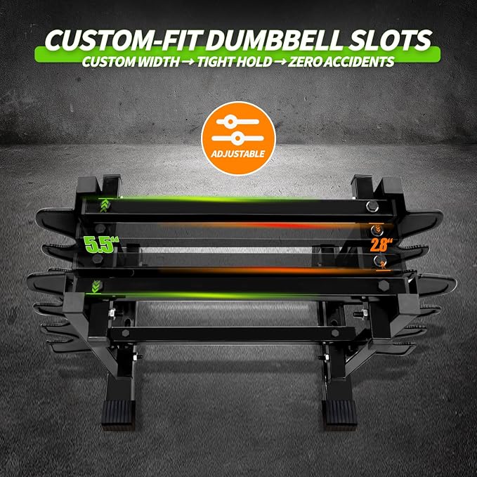 Heavy Duty Dumbbell Rack, 2-Side Extension Holder for Home Gym Storage Rack | Adjustable Width, Large Weight Capacity, Sturdy Steel Stand Only, for Dumbbells & Kettlebells Home Gym Storage Rack