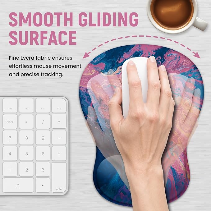 Ergonomic Mouse Pad with Wrist Rest, Gel Wrist Support, Vivid Sea | 10.2 x 7.6 in Mouse Pad with Smooth Fabric Surface and Non-Slip Rubber Base for Office, Home, Study, and Gaming