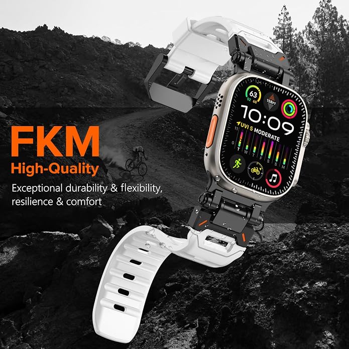 WINGLE FKM Rubber Bands for Apple Watch Band Ultra 3/2/1 Band Ultra 49mm Series 11 10 46mm 45mm 44mm 42mm SE 3/2/1 9 8 7 6 5 4 3 Men, Military Rugged Metal Connector Silicone Apple iWatch Sport Bands
